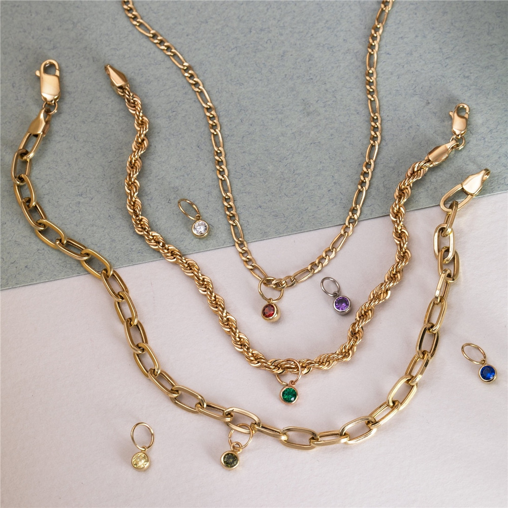 Goldstore-14K 18K Solid Gold Birthstone Charm For All Months,Dainty Colorful Birthstone Charms For Bracelet & Necklace, Handmade Jewelry, Gift For Her
