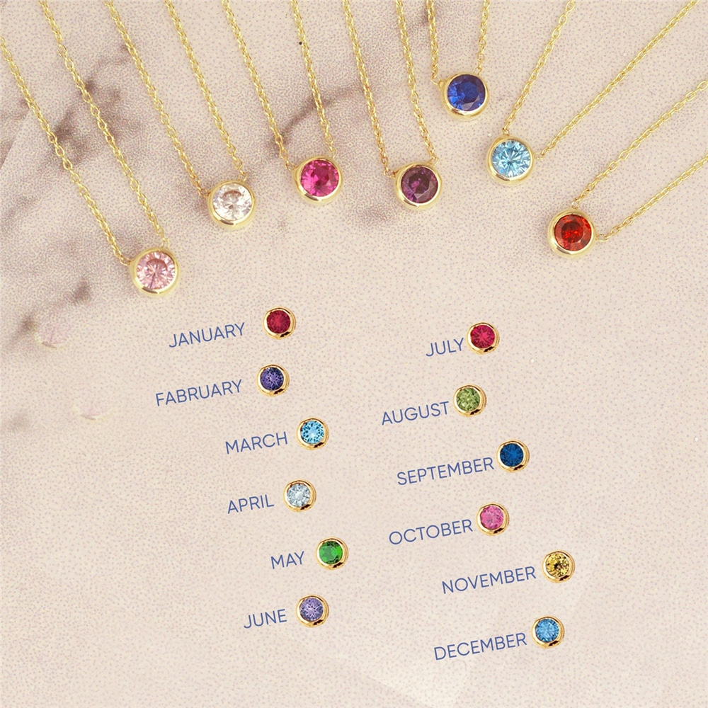 Goldstore-14k 18k Solid Gold Birthstone Bezel Necklace, Dainty Solitaire  Birthstone Gold Necklace, Delicate CZ Birthstone Gold Necklace gift for Her.