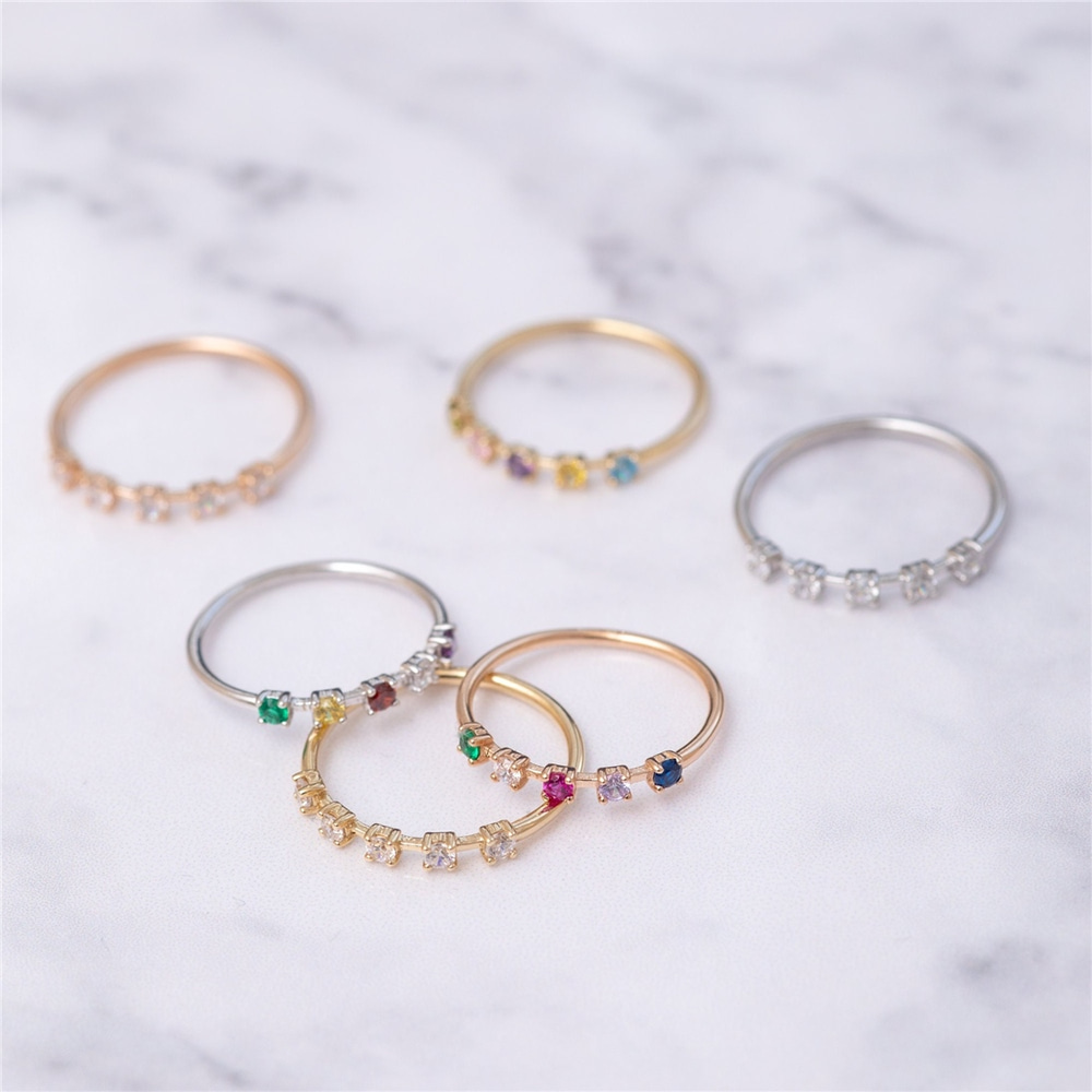 Goldstore-14K 18K Solid Gold Birthstone Ring, Colored Stone Gold Chakra Ring, Custom Birthstone Real Gold Ring, Dainty Family Birthstone Ring Gift For
