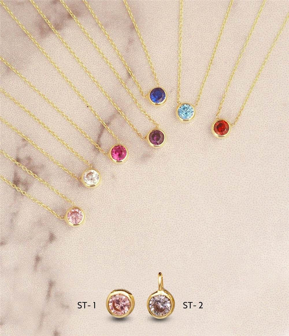 Goldstore-14k 18k Solid Gold Birthstone Bezel Necklace, Dainty Solitaire  Birthstone Gold Necklace, Delicate CZ Birthstone Gold Necklace gift for Her.