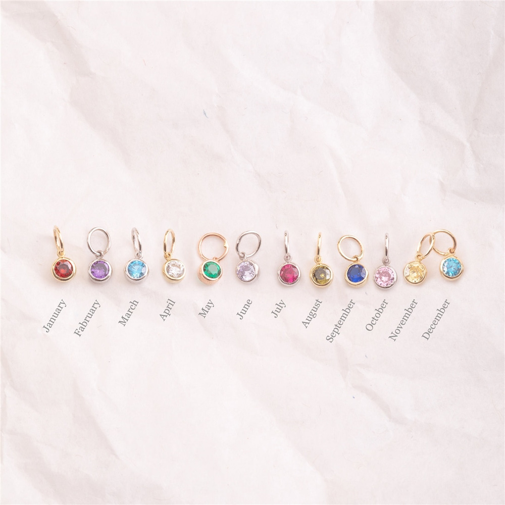 Goldstore-14K 18K Solid Gold Birthstone Charm For All Months,Dainty Colorful Birthstone Charms For Bracelet & Necklace, Handmade Jewelry, Gift For Her
