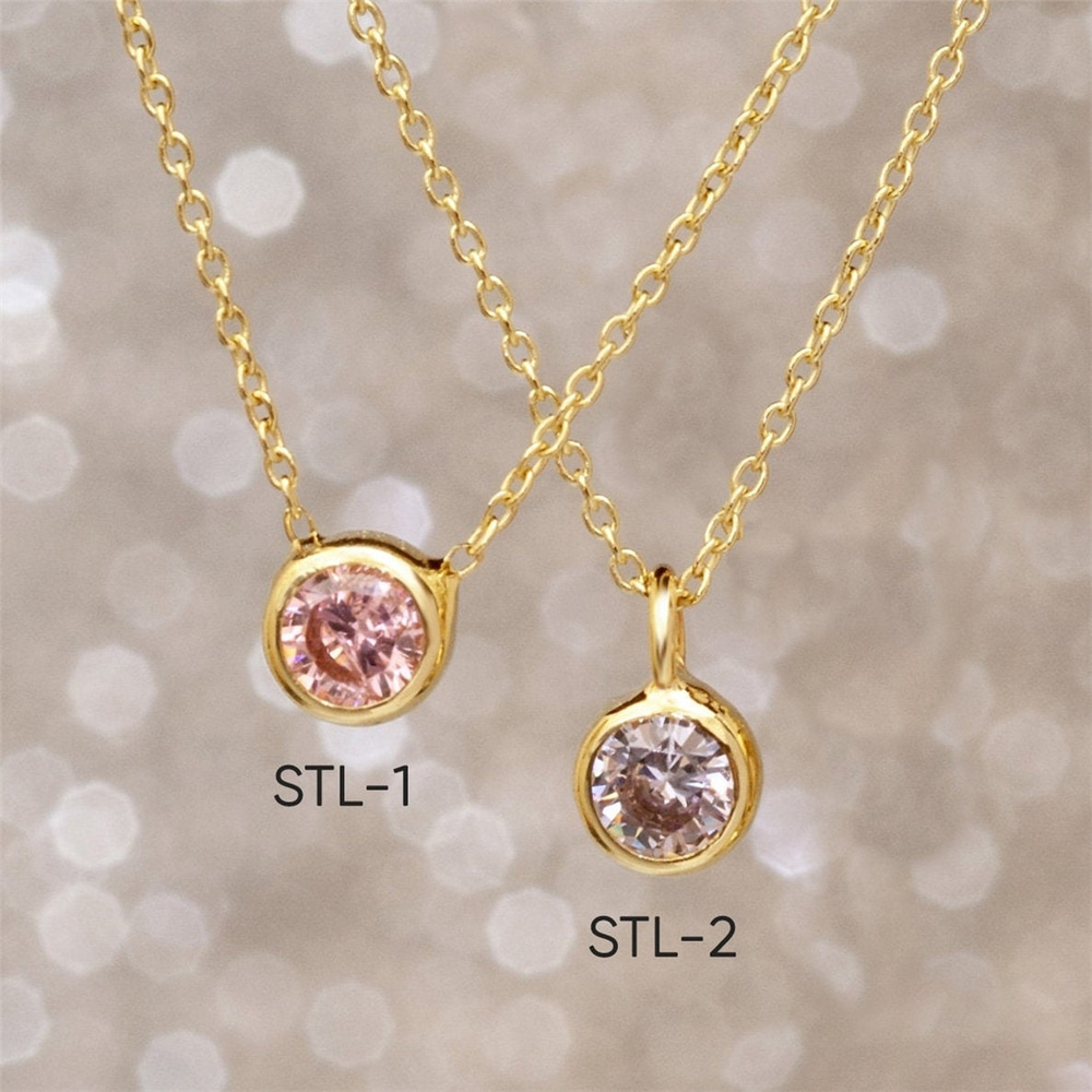 Goldstore-14k 18k Solid Gold Birthstone Bezel Necklace, Dainty Solitaire  Birthstone Gold Necklace, Delicate CZ Birthstone Gold Necklace gift for Her.