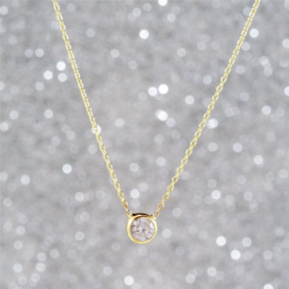 Goldstore-14k 18k Solid Gold Birthstone Bezel Necklace, Dainty Solitaire  Birthstone Gold Necklace, Delicate CZ Birthstone Gold Necklace gift for Her.