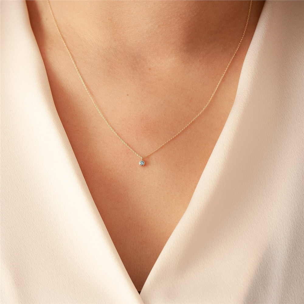 Goldstore-14k 18k Solid Gold Birthstone Bezel Necklace, Dainty Solitaire  Birthstone Gold Necklace, Delicate CZ Birthstone Gold Necklace gift for Her.