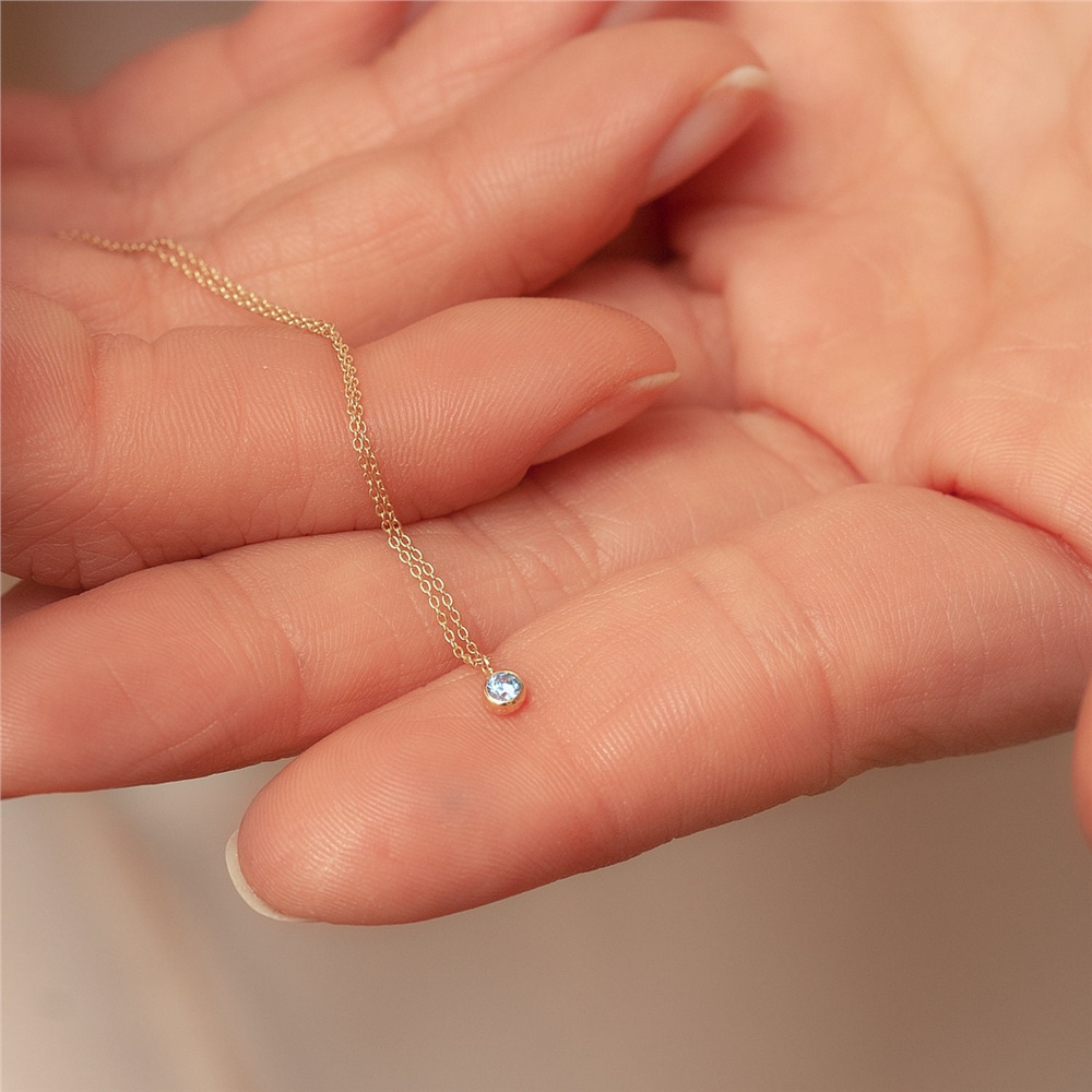 Goldstore-14k 18k Solid Gold Birthstone Bezel Necklace, Dainty Solitaire  Birthstone Gold Necklace, Delicate CZ Birthstone Gold Necklace gift for Her.