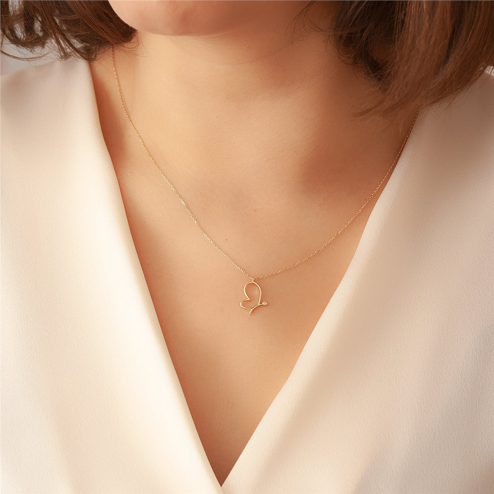 Goldstore-14k 18k Solid Gold Butterfly Diamond Necklace, Diamond Butterfly Pendant Necklace, Dainty Gold Butterfly Necklace is a Great Gift For Her