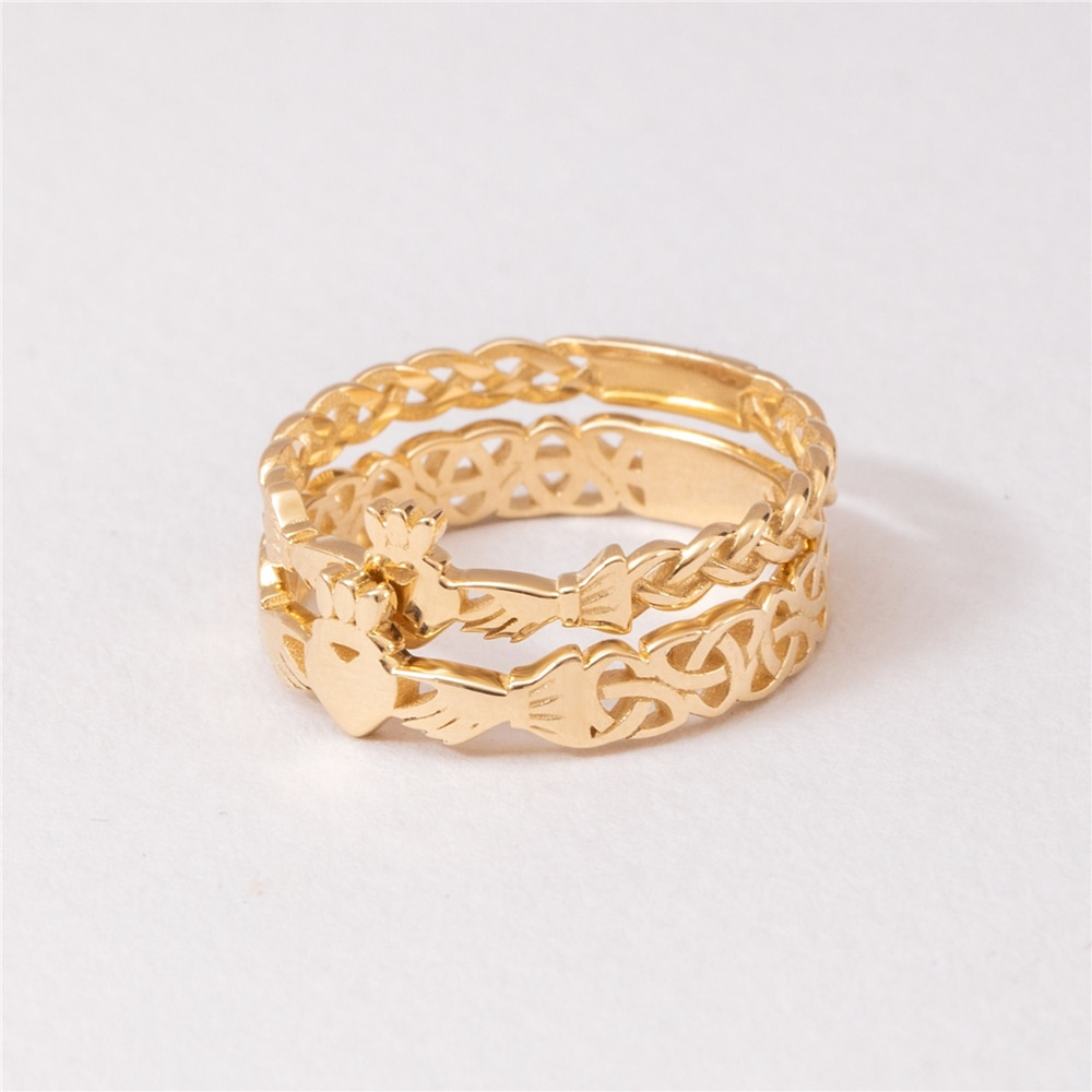 Goldstore-14k 18k Solid Gold Celtic Knot Claddagh Ring, Irish Heart Celtic Claddagh Ring, Traditional Irish Celtic Crown Claddagh Rope Ring for Her