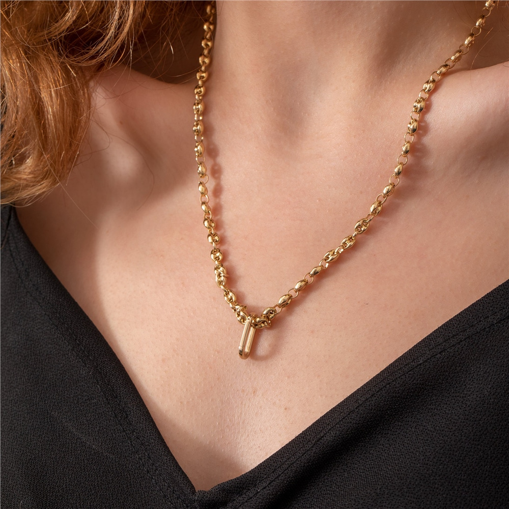 Goldstore-14K 18K Solid Gold Charm Holder, Pendant Oval Connector Ring Real Gold, Elongated Enhancer Hoop Lock For Charms, Pendant Secure Oval Link