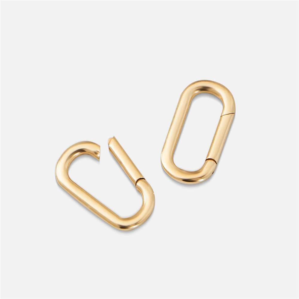 Goldstore-14K 18K Solid Gold Charm Holder, Pendant Oval Connector Ring Real Gold, Elongated Enhancer Hoop Lock For Charms, Pendant Secure Oval Link