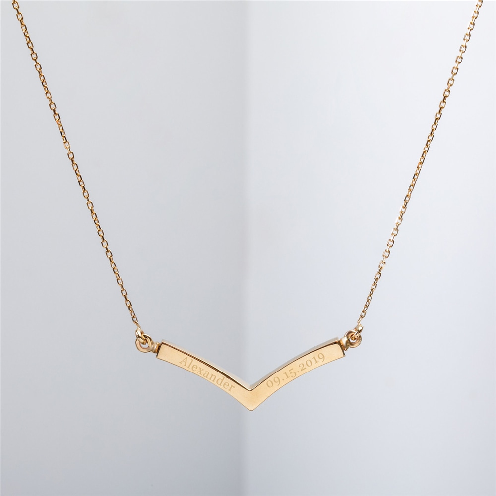 Goldstore-14k 18k Solid Gold Cremation Double Urn V Shape Necklace, Memorial Custom Necklace, Triangle Chevron Necklace, Geometric V Shaped Necklace