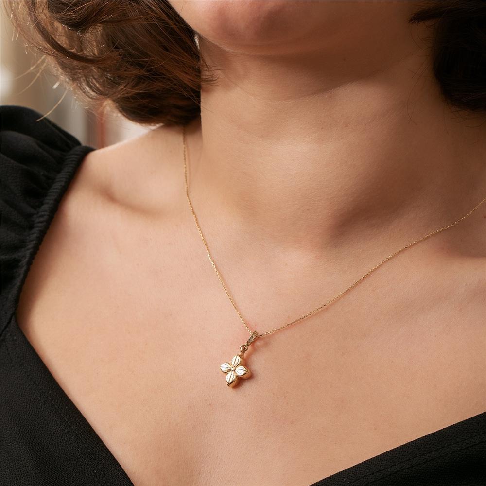 Goldstore-14K 18K Solid Gold Cremation Dogwood Urn Flower Necklace, Real Gold Memorial Hydrangea Pendant, Personalize Cremation Mom Dad Son Ash Holder