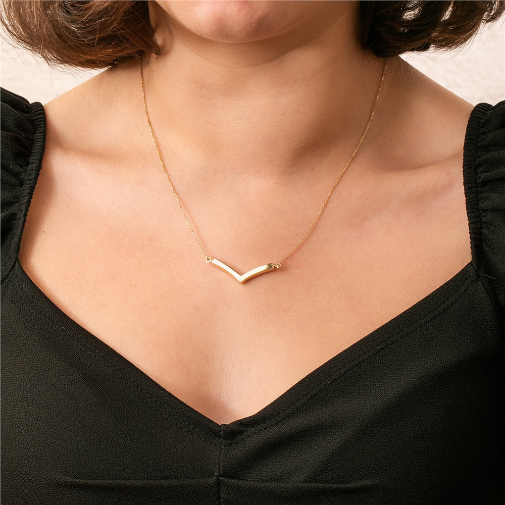 Goldstore-14k 18k Solid Gold Cremation Double Urn V Shape Necklace, Memorial Custom Necklace, Triangle Chevron Necklace, Geometric V Shaped Necklace