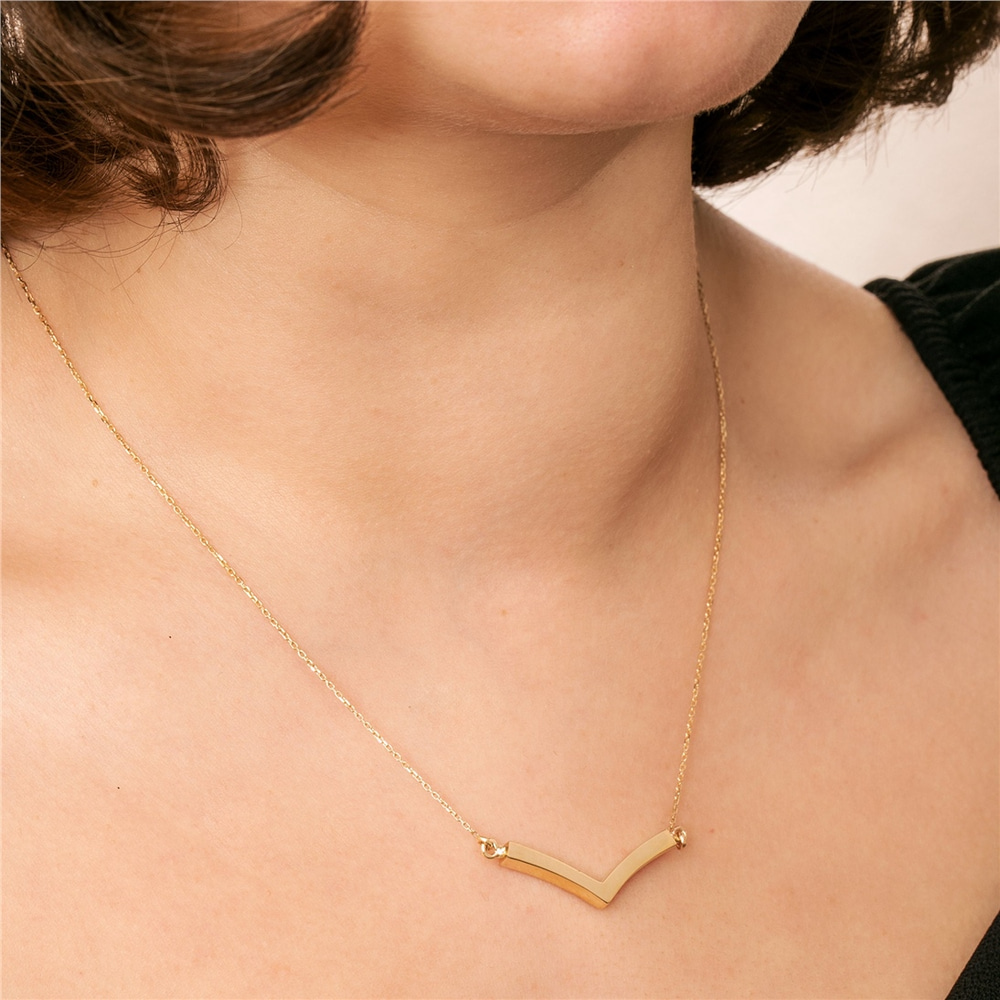 Goldstore-14k 18k Solid Gold Cremation Double Urn V Shape Necklace, Memorial Custom Necklace, Triangle Chevron Necklace, Geometric V Shaped Necklace