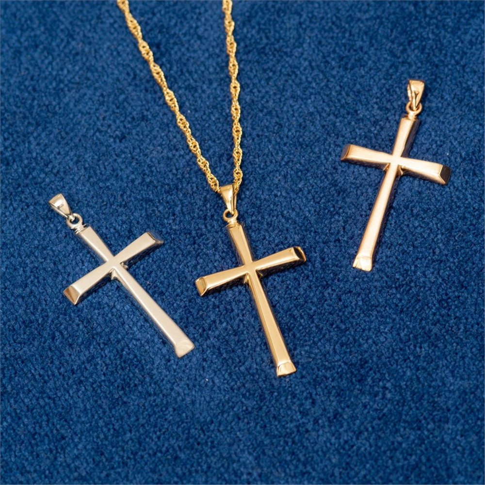 Goldstore-14K 18k Solid Gold Cross Necklace, Elegant Cross Gold Pendant, Yellow Rose White Real Gold Cross Pendant Necklace Gift For