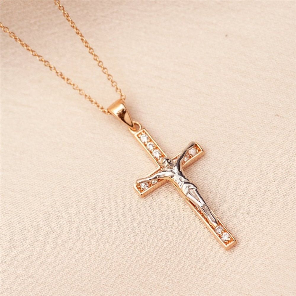 Goldstore-14K 18K Solid Gold Crucifix Cross Necklace, Elegant Real Solid Gold Jesus Cross Pendant is a Great Gift For Her Him, Gift For Christmas,