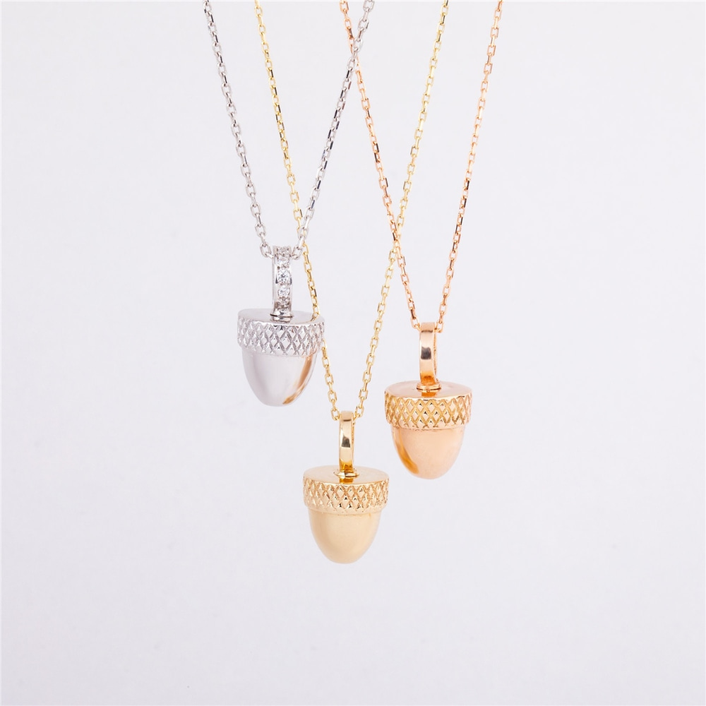 Goldstore-14K 18K Solid Gold Custom Acorn Nut Cremation Urn Necklace, Keepsake Memorial Pendant, Personalized Small Ash Holder, Funeral Necklace
