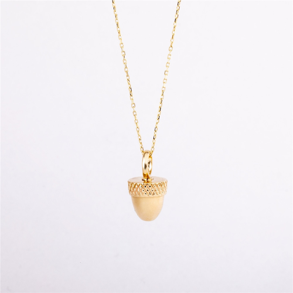 Goldstore-14K 18K Solid Gold Custom Acorn Nut Cremation Urn Necklace, Keepsake Memorial Pendant, Personalized Small Ash Holder, Funeral Necklace