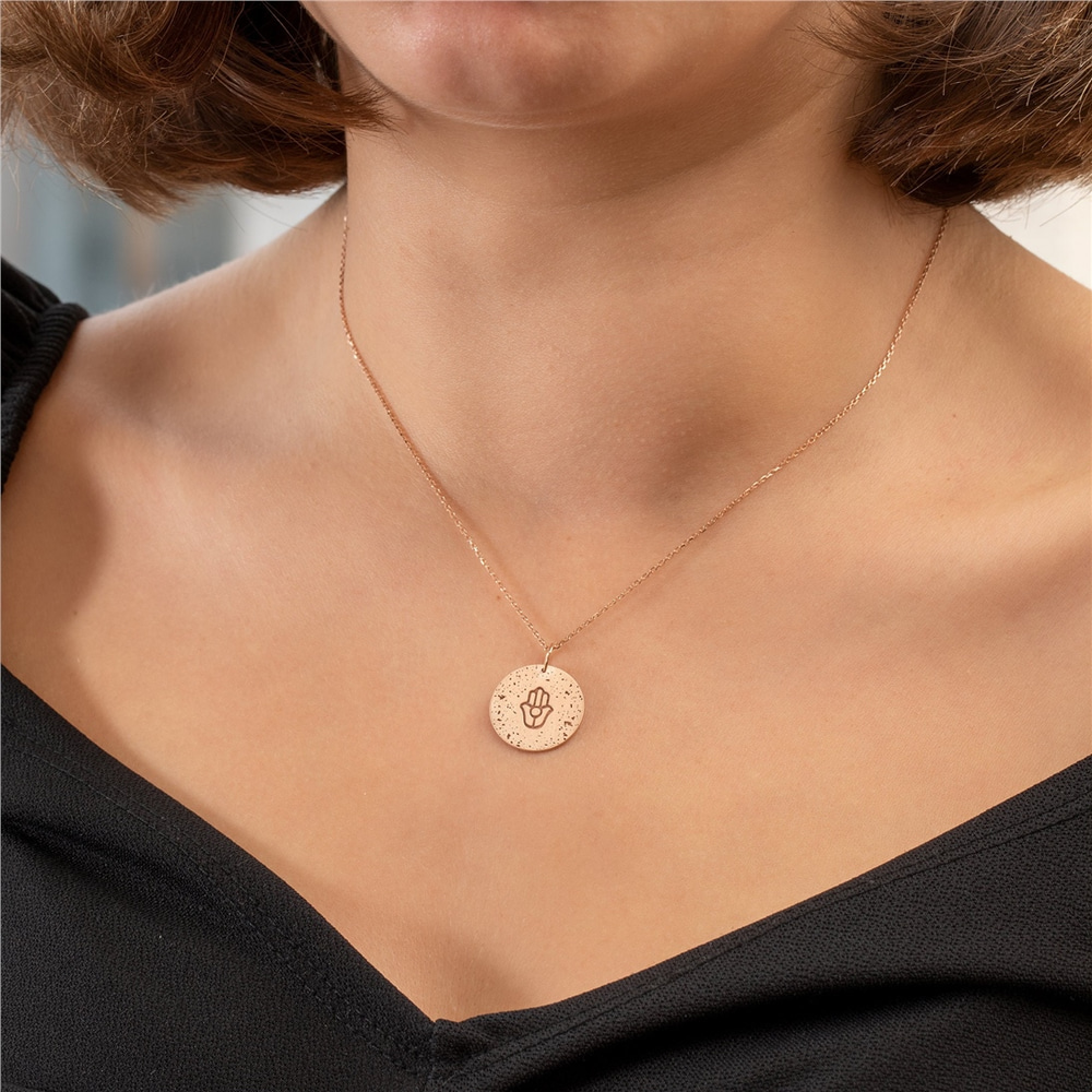 Goldstore-14K 18K Solid Gold Custom Aged Disc Necklace, Minimal Aged Initial & Symbol Disc Pendant, Vintage-Retro Look Handmade Jewelry, Gift For Her