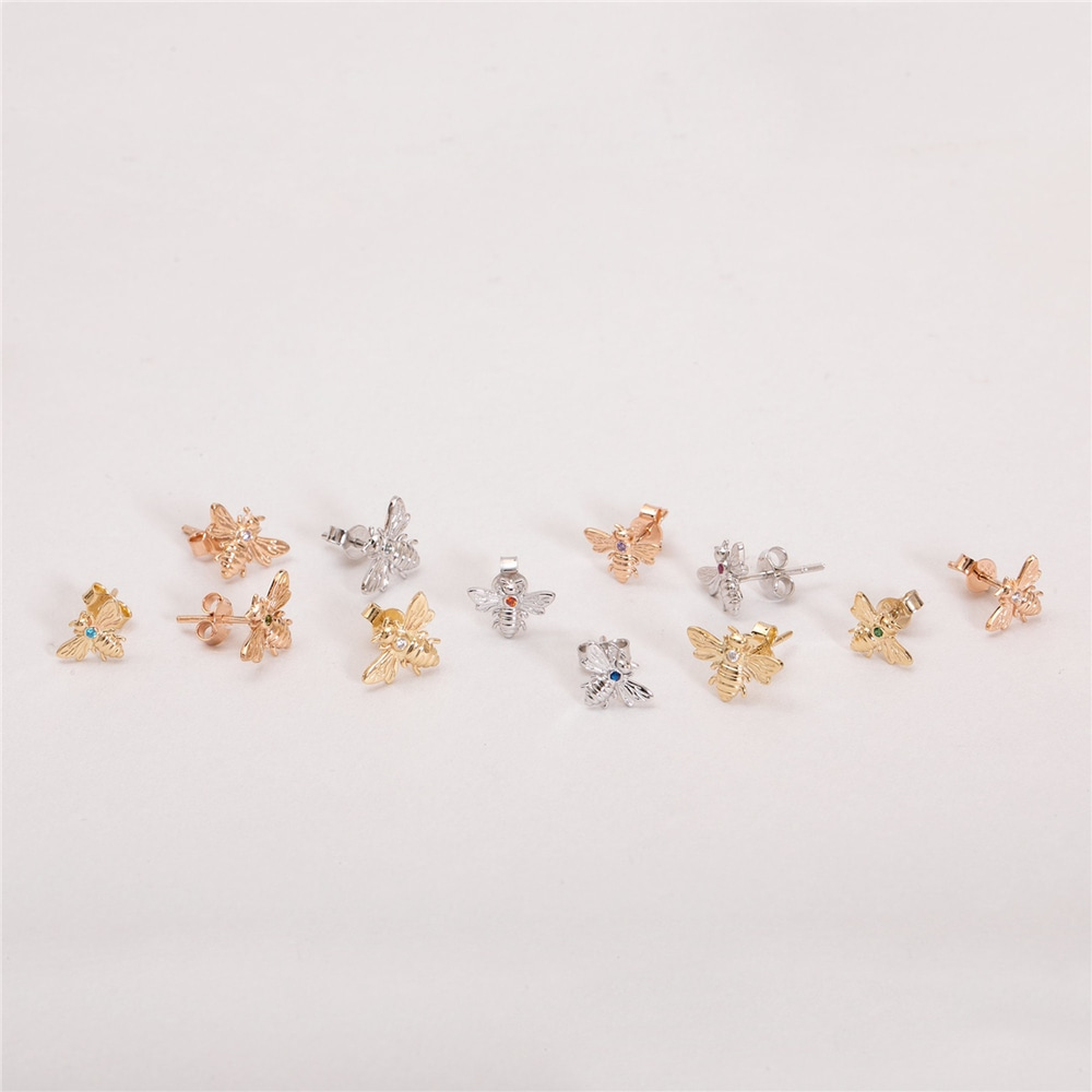 Goldstore-14k 18K Solid Gold Custom Birthstone Bee Studs Earrings, Cute Honeybee Earrings, Tiny Personalized Everyday Jewelry, Christmas Gift For Her
