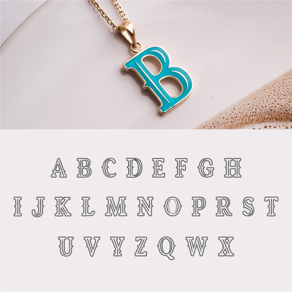 Goldstore-14K 18K Solid Gold Custom Enamel Initial Letter Necklace, Multicolor Enamel Letter Pendant, Elegant Name Initial Charm, Cute Gift For Her