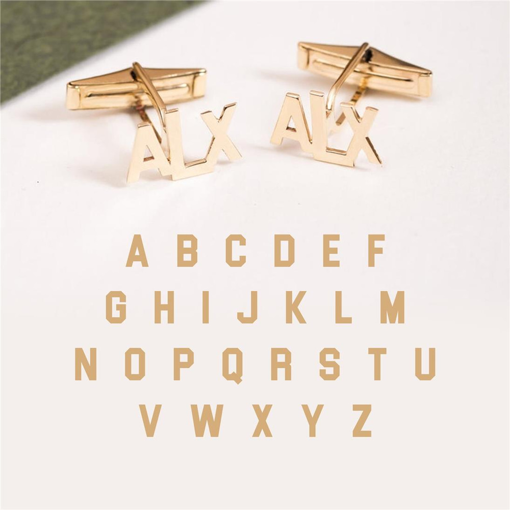 Goldstore-14K 18k Solid Gold Custom Font Initial Cufflinks, Personalized 3 Letters Cufflinks Pair, Customized Cuff Links for Groom, for Dad or for Him