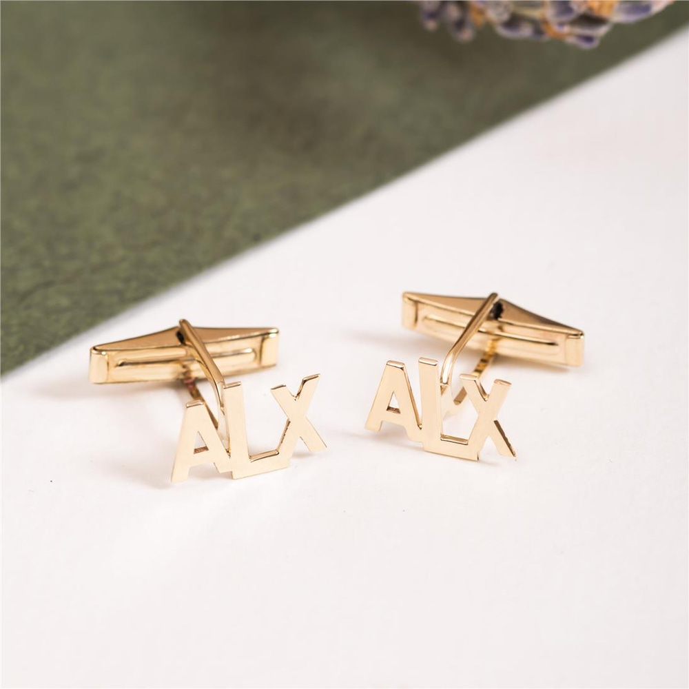 Goldstore-14K 18k Solid Gold Custom Font Initial Cufflinks, Personalized 3 Letters Cufflinks Pair, Customized Cuff Links for Groom, for Dad or for Him