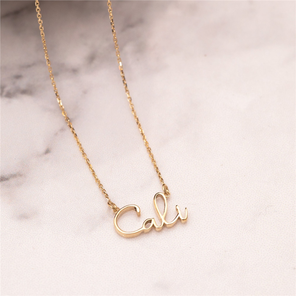Goldstore-14k 18k Solid Gold Custom Handwriting Baby Name Necklace, Real Gold Minimal My Name Necklace, Dainty Gold Personalize Script Name Necklace