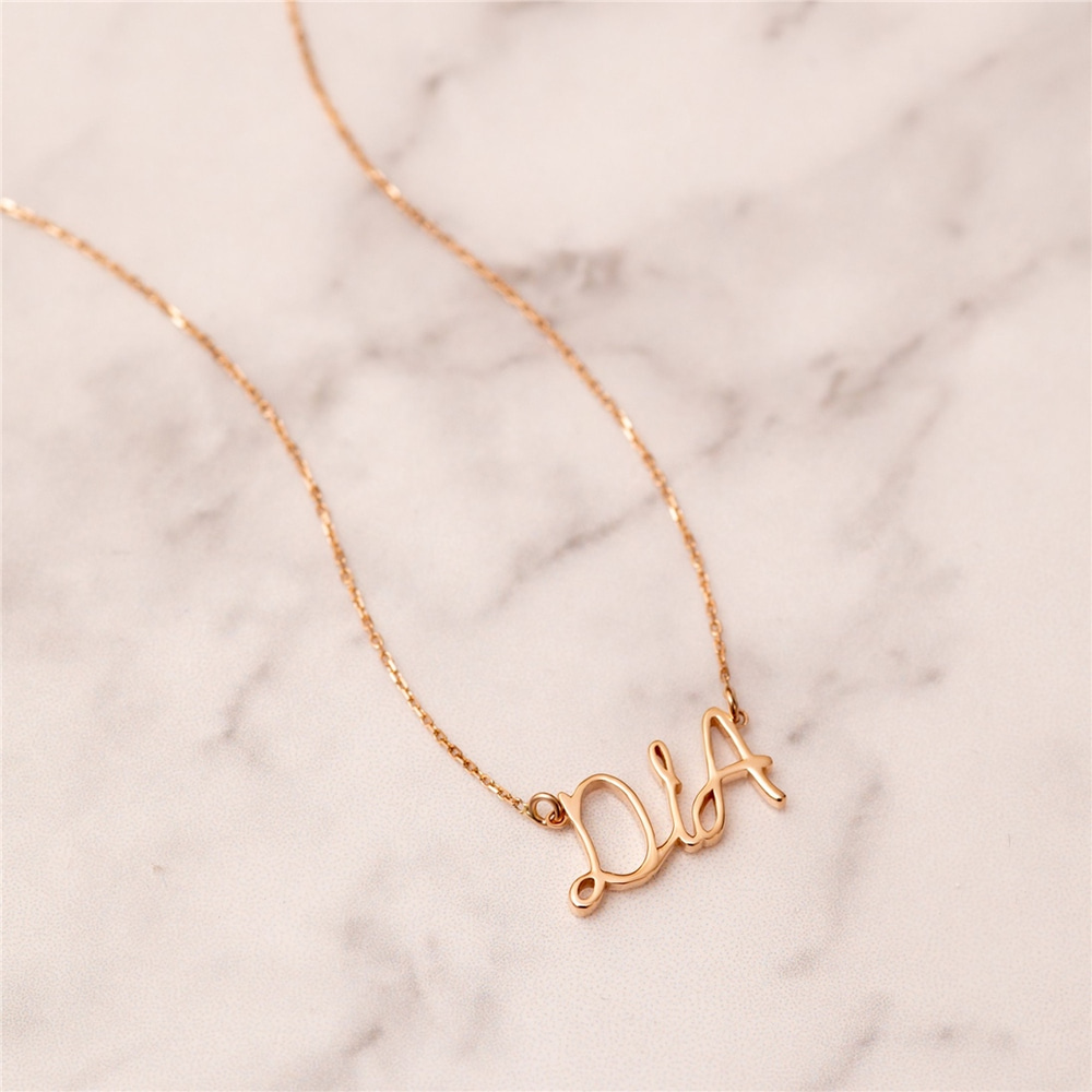 Goldstore-14k 18k Solid Gold Custom Handwriting Baby Name Necklace, Real Gold Minimal My Name Necklace, Dainty Gold Personalize Script Name Necklace