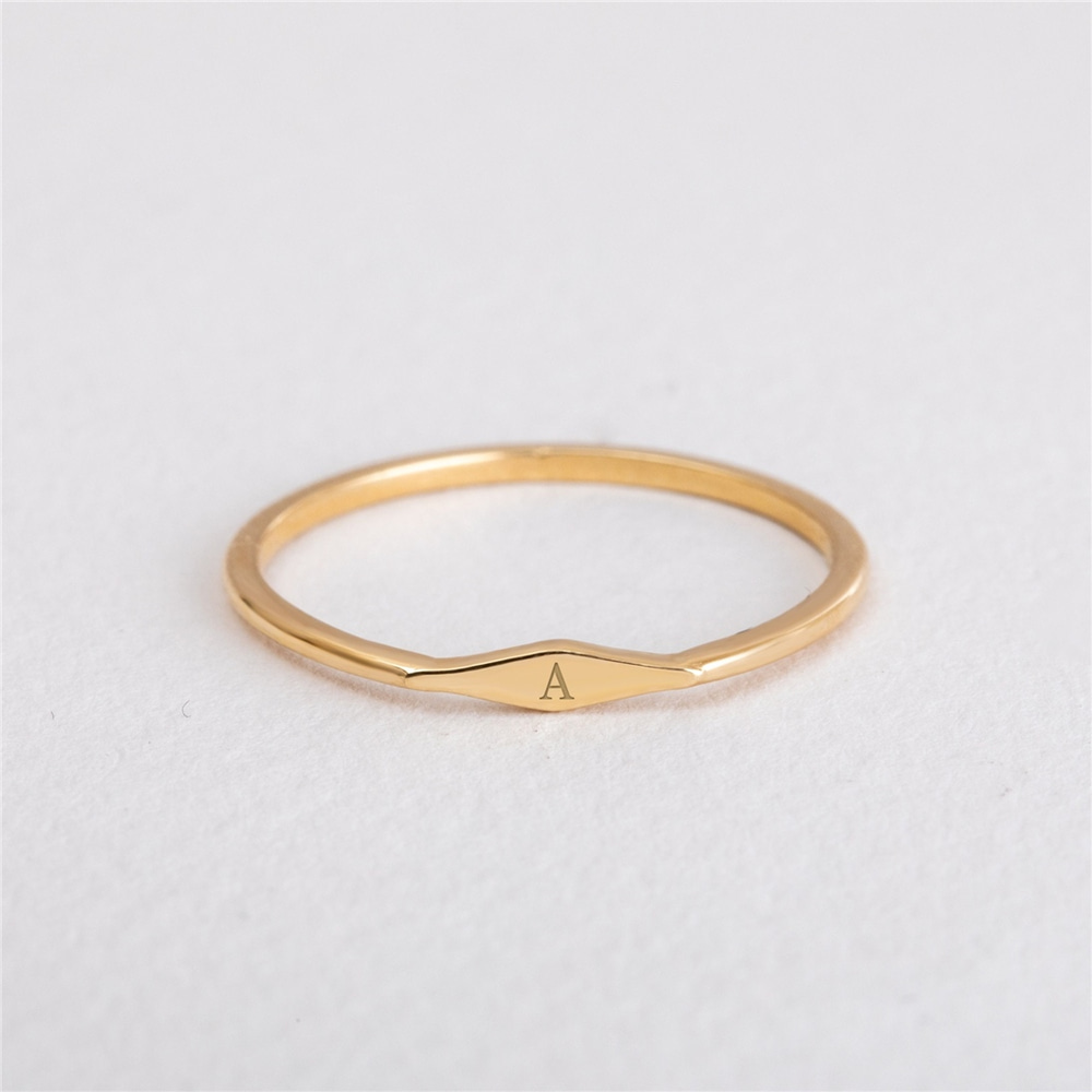Goldstore-14k 18K Solid Gold Custom Initial Ring, Thin Band Personalized Ring, Cute Everyday Ring, Tiny Stylish Ring, Ring Lovers, Gift For Her