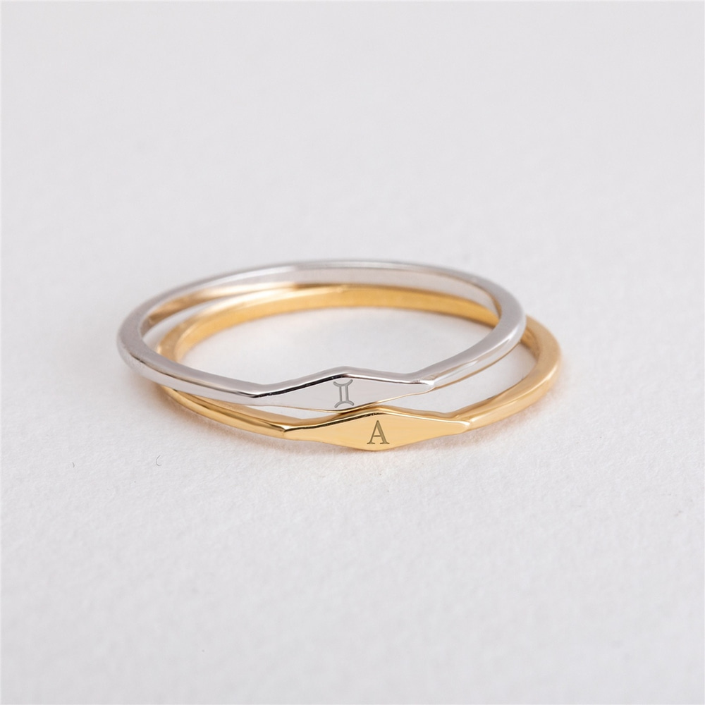Goldstore-14k 18K Solid Gold Custom Initial Ring, Thin Band Personalized Ring, Cute Everyday Ring, Tiny Stylish Ring, Ring Lovers, Gift For Her