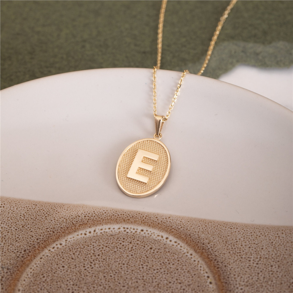 Goldstore-14k 18k Solid Gold Custom Initial Pendant, Personalized Embossed Initial Necklace Custom Letter Pendant, Initial Pendant Necklace Gift Mom