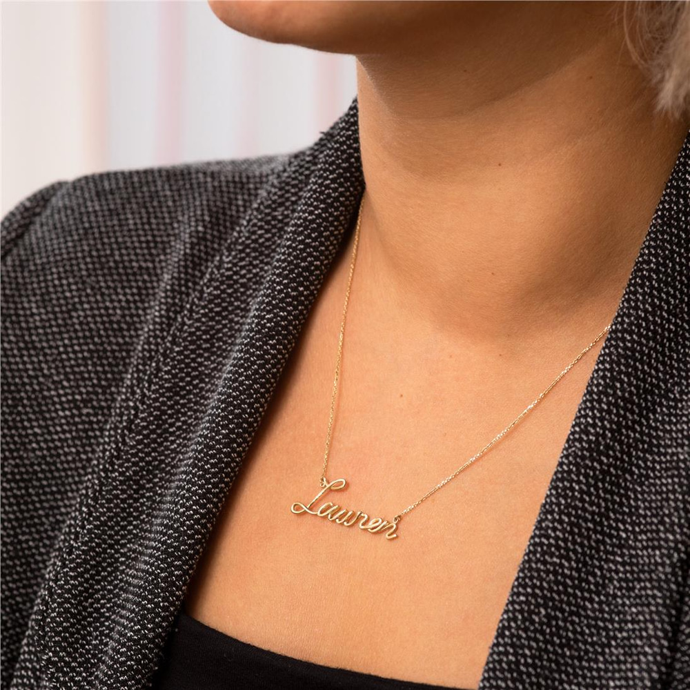 Goldstore-14k 18K Solid Gold Custom Name Wire Necklace, Personalized Name Real Gold Necklace, Your Word Unique Name Necklace Gift For Her Anniversary