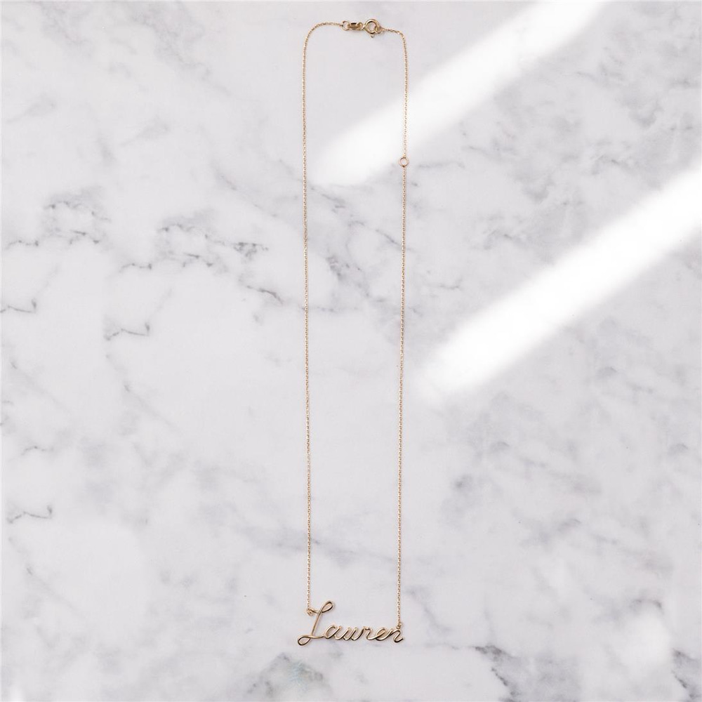 Goldstore-14k 18K Solid Gold Custom Name Wire Necklace, Personalized Name Real Gold Necklace, Your Word Unique Name Necklace Gift For Her Anniversary