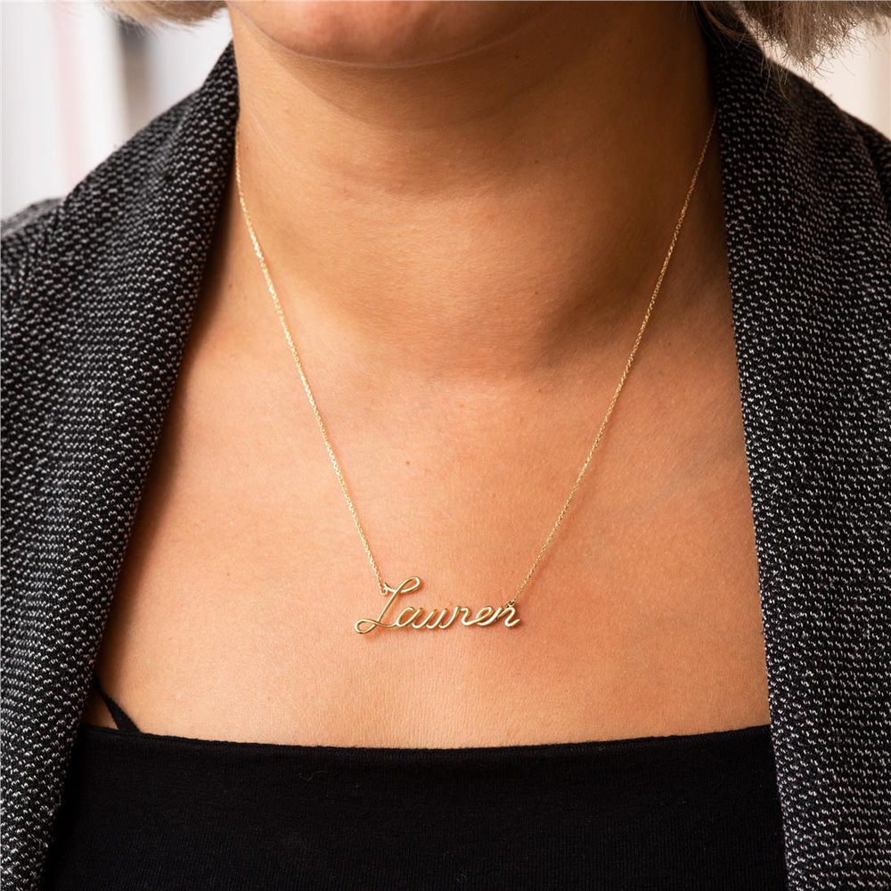 Goldstore-14k 18K Solid Gold Custom Name Wire Necklace, Personalized Name Real Gold Necklace, Your Word Unique Name Necklace Gift For Her Anniversary