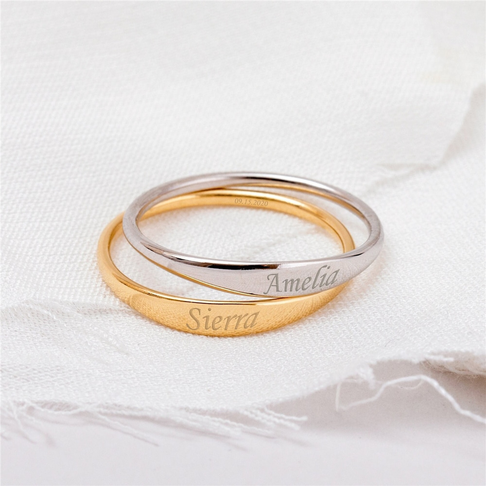Goldstore-14K 18K Solid Gold Custom Name Ring, Delicate Stacking Ring, Personalized Skinny Ring, Custom Engraved Dainty Baby Name Ring, Mom Gift Ring