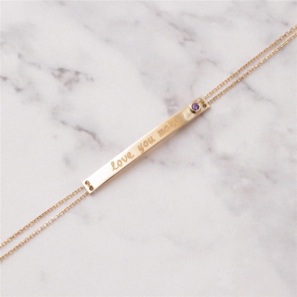 Goldstore-14k 18k Solid Gold Custom Name Engrave Bar Bracelet, Elegant Personalized Custom Birthstone Bracelet is Great Gift For Her. Valentine's Gift