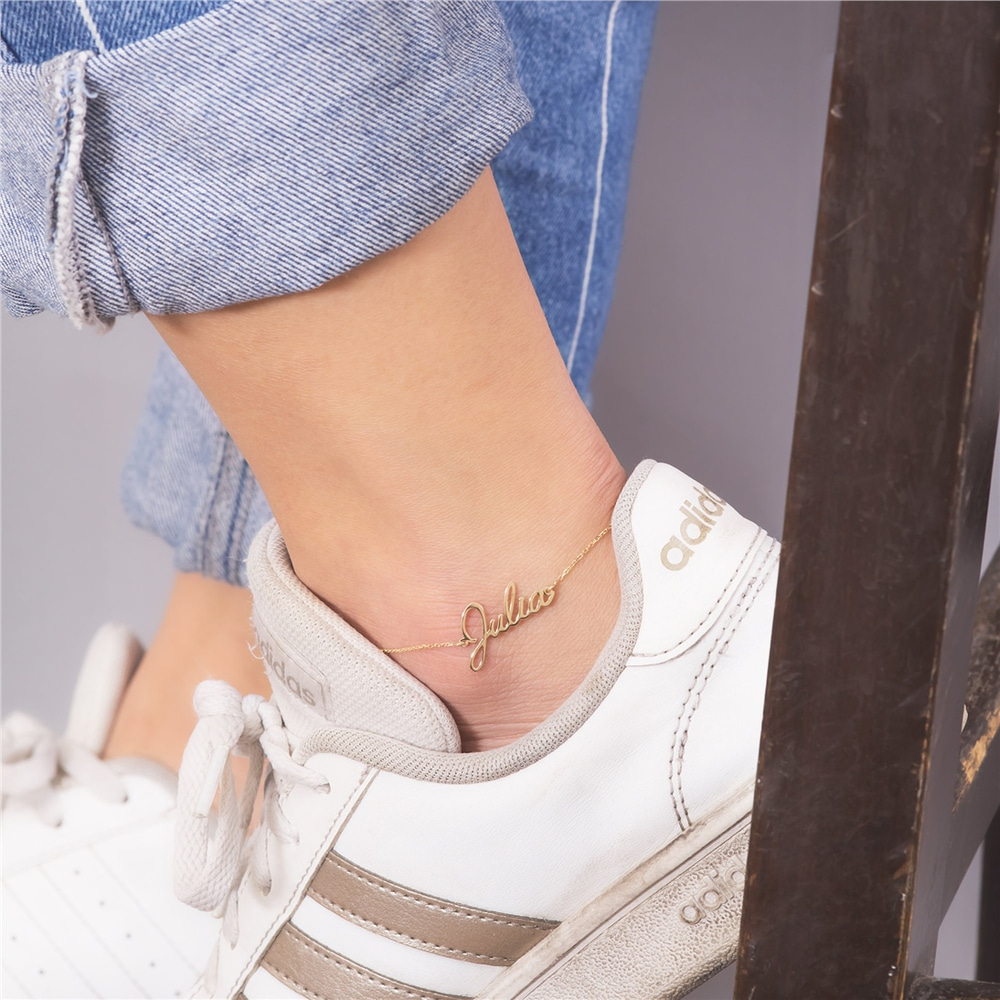 Goldstore-14k 18k Solid Gold Custom Name Anklet, Personlized Dainty Name Anklet, Customized Summer Jewelry, Stylish Foot Jewelry, Perfect Gift For Her