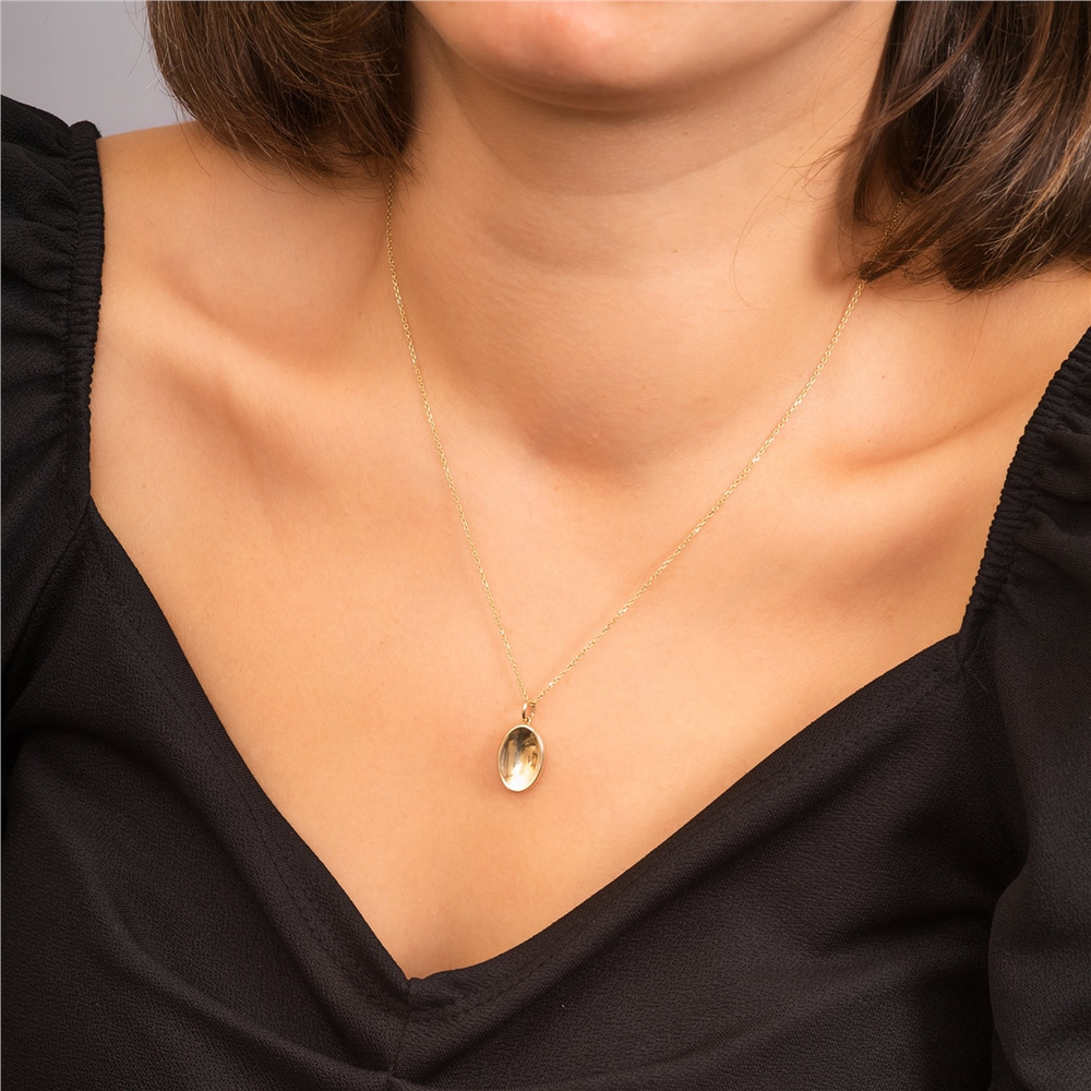 Goldstore-14K 18K Solid Gold Custom Protection Mirror Necklace, Dainty Curved Spiritual Pendant, Negative Energy Protector Pendant, Best Gift For Her