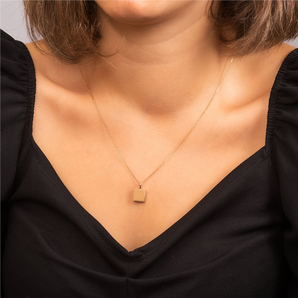 Goldstore-14K 18K Solid Gold Custom Square Urn Necklace, Dainty Memorial Square Urn Pendant, Memorial Jewelry, Keepsake Pendant, Cremation Ash Holder