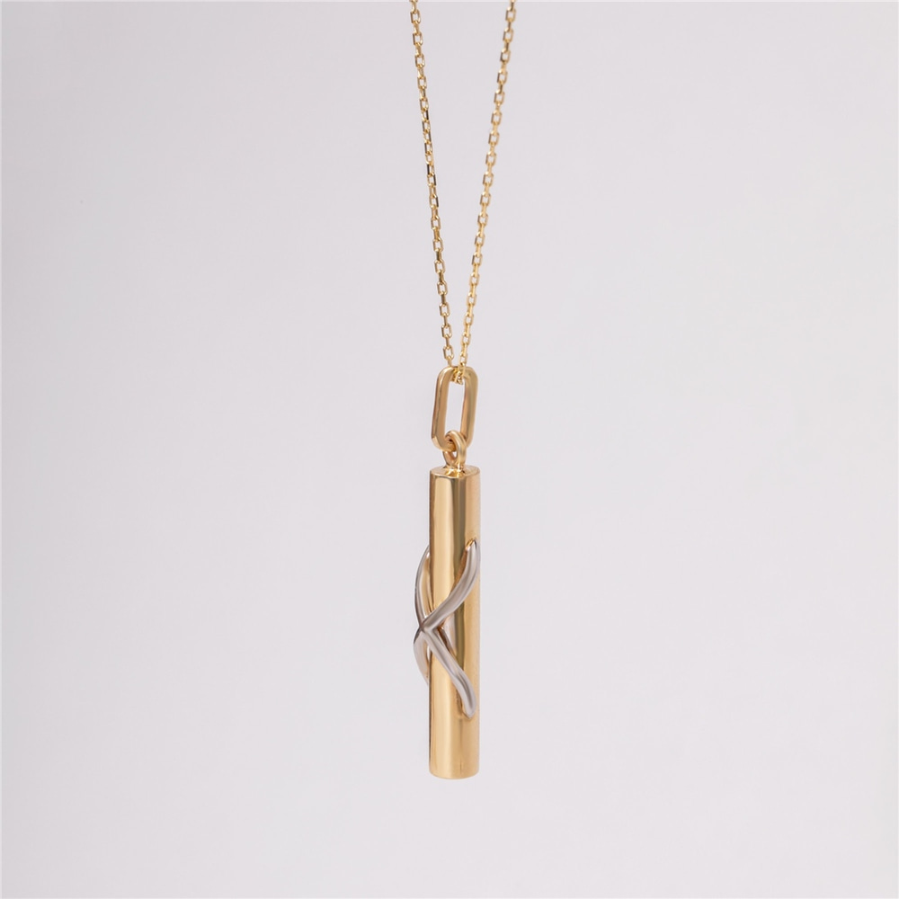 Goldstore-14K 18K Solid Gold Cylinder Bar with Entwined Infinity Urn Necklace, Dainty Cylinder Bar with Infinity Symbol Pendant, Cremation Ash Holder