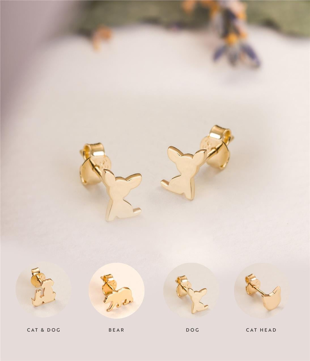 Goldstore-14K 18K Solid Gold Dainty Bear Stud Earrings, Minimalist Gold Tiny Stud Bear Earrings, Animal Lover Earrings Mother's Day Gift, Small Stud