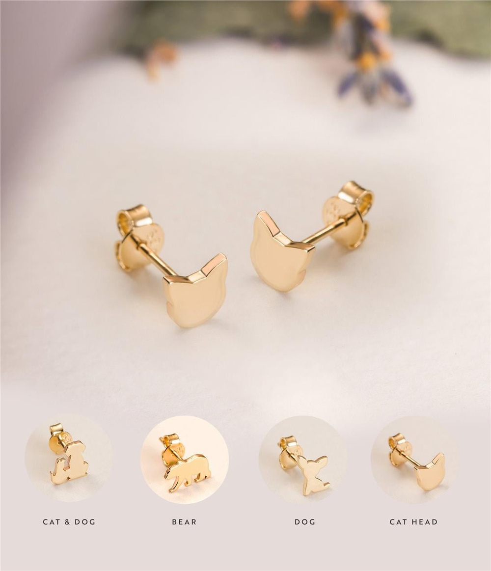 Goldstore-14K 18K Solid Gold Dainty Bear Stud Earrings, Minimalist Gold Tiny Stud Bear Earrings, Animal Lover Earrings Mother's Day Gift, Small Stud