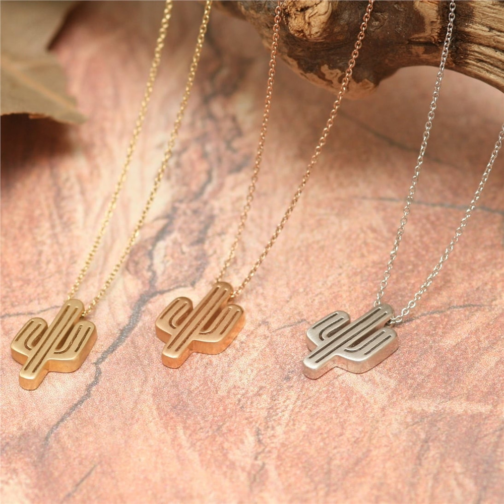 Goldstore-14k 18k Solid Gold Dainty Cactus Necklace, Delicate Gold Cactus Necklace, Layering Cactus Yellow Rose White Cactus Gold Necklace Gift For