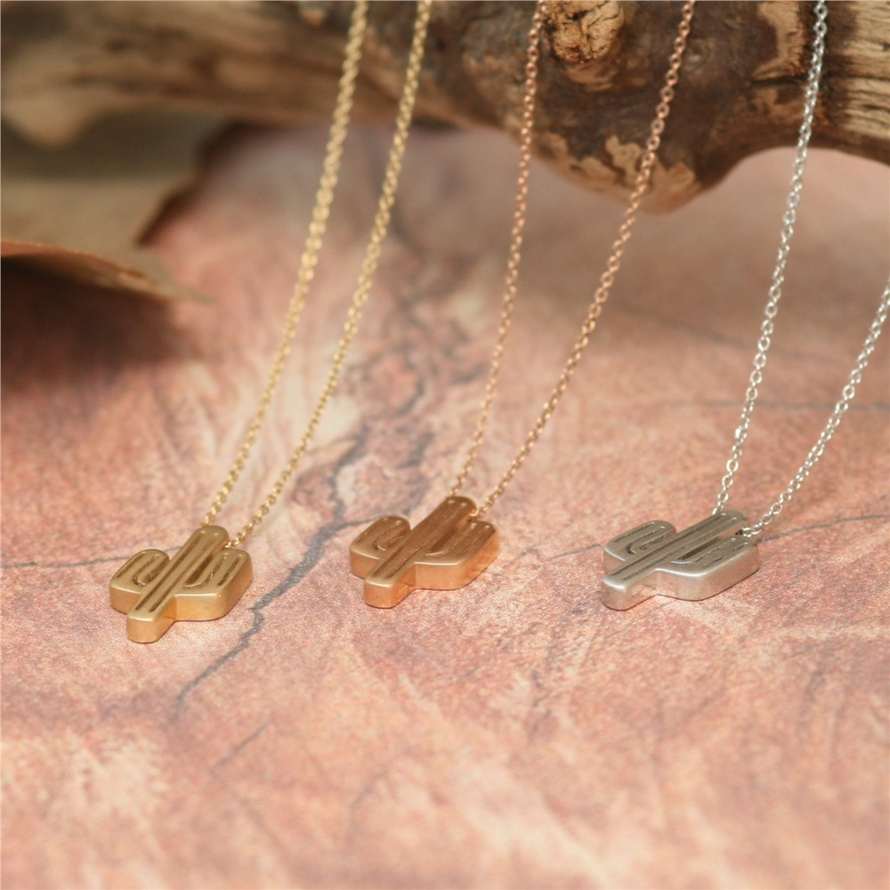 Goldstore-14k 18k Solid Gold Dainty Cactus Necklace, Delicate Gold Cactus Necklace, Layering Cactus Yellow Rose White Cactus Gold Necklace Gift For