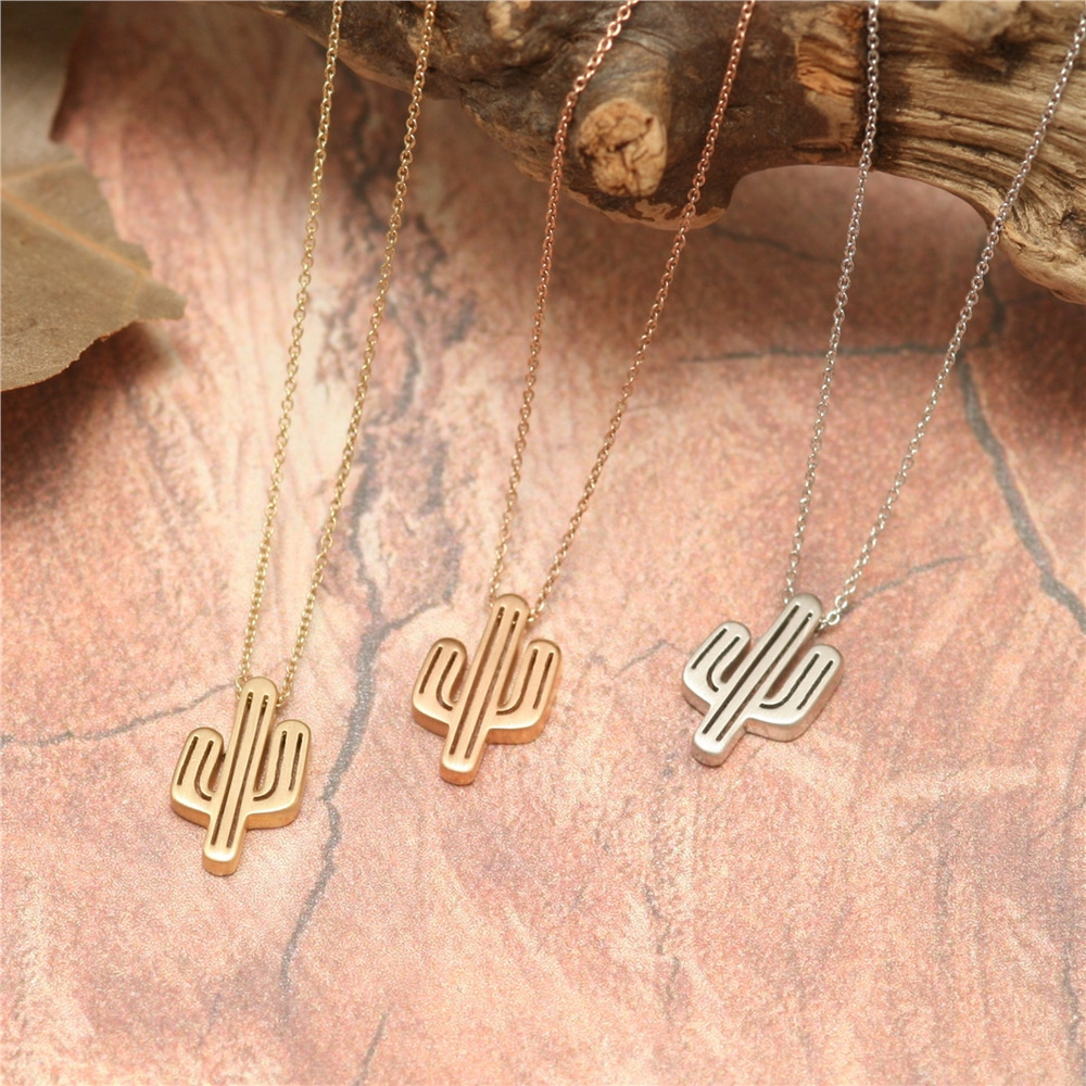 Goldstore-14k 18k Solid Gold Dainty Cactus Necklace, Delicate Gold Cactus Necklace, Layering Cactus Yellow Rose White Cactus Gold Necklace Gift For