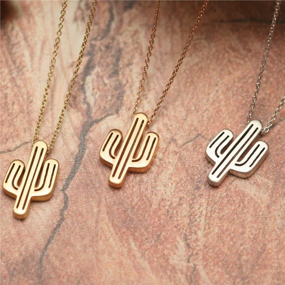 Goldstore-14k 18k Solid Gold Dainty Cactus Necklace, Delicate Gold Cactus Necklace, Layering Cactus Yellow Rose White Cactus Gold Necklace Gift For