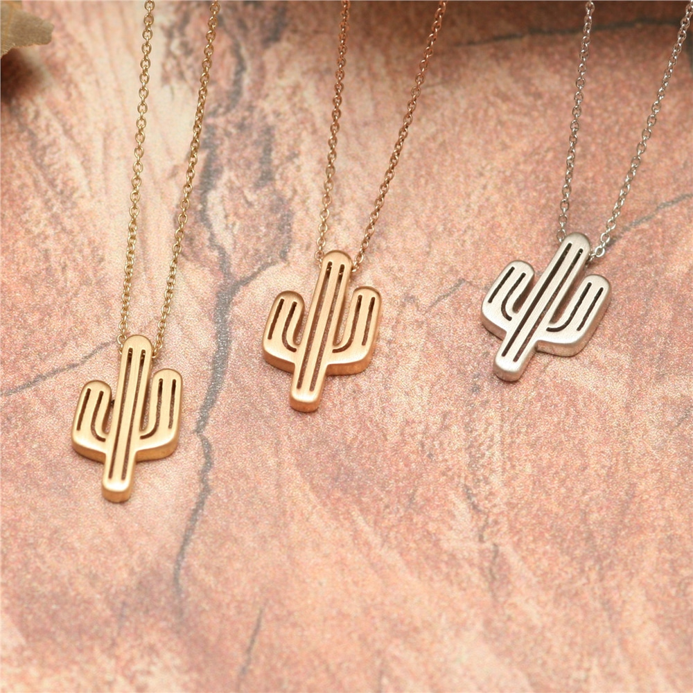 Goldstore-14k 18k Solid Gold Dainty Cactus Necklace, Delicate Gold Cactus Necklace, Layering Cactus Yellow Rose White Cactus Gold Necklace Gift For