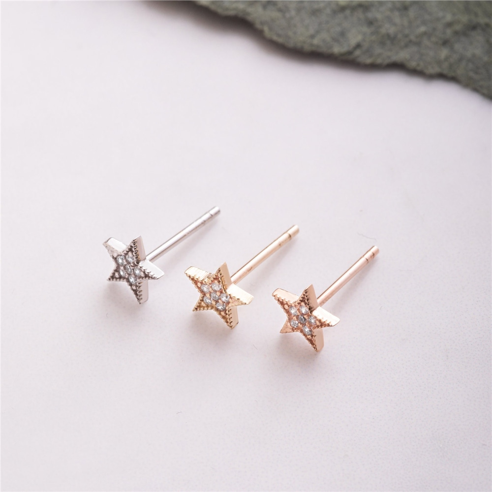 Goldstore-14K 18K Solid Gold Dainty Diamond or Cz Star Stud Earrings, Tiny 6.5mm Star Simple Stud Earring, Celestial Mini Earring Post For Him For Her