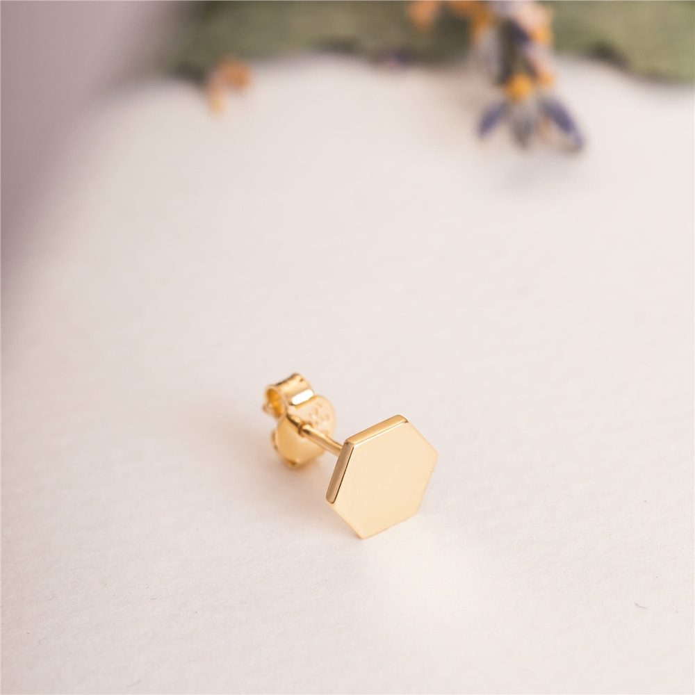 Goldstore-14K 18K Solid Gold Dainty Geometric Hex Stud Earrings, Minimalist Gold Tiny Hexagon Stud Earrings, Hexagon Earrings Posts Mother's Day Gift