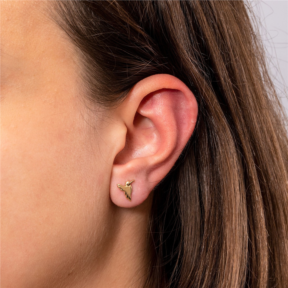 Goldstore-14K 18K Solid Gold Dainty Hummingbird Stud Earrings, Minimalist Gold Tiny Hummingbird Studs, Kids Earrings Posts Gift For Her Gift For Mom